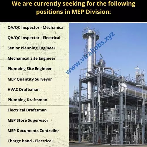 We are currently seeking for the following positions in MEP Division: