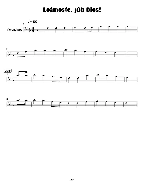 Loámoste, Oh Dios | Partitura gratis para violonchelo (Cello) | Partitura gratis en JPEG y PNG de 'Loámoste, Oh Dios' - Himnario Adventista -Descarga e imprime esta partitura para tu instrumento.