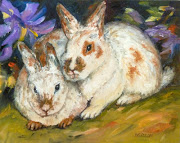 Pair of Bunnies. Commissioned Oil Painting Rabbit Pet Art Hare Animals