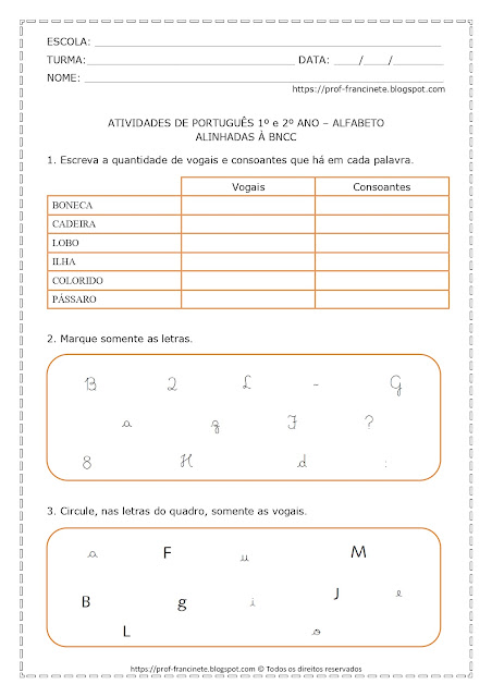 Atividades de português 1º e 2º ano – Alfabeto