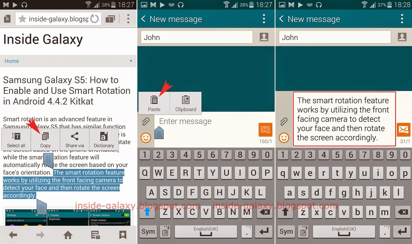 How to Copy and Paste Text in Samsung Galaxy S5 | Inside ...