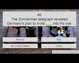 The Zimmerman telegraph revealed Germany’s plan to entice ___ into the war. Answer choices include: Mexico, Italy, the United States, China