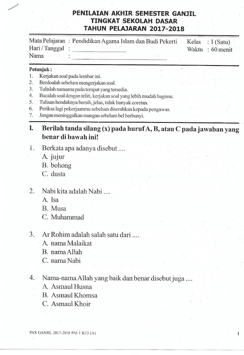 45+ Soal Ujian Agama Sd Kelas 1 Paling Unik