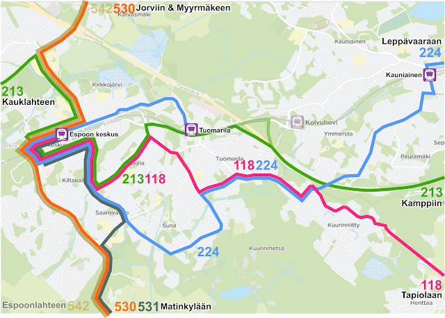 Jatkossa Sunaa palvelisi linja 224, kun runkolinja 530 aloittaa liikennöinnin ja se korvaa linjat 134 ja 136 Espoon keskuksen ja Matinkylän välillä.