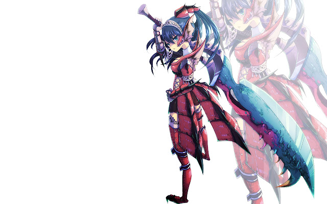   Anime Girl Warrior Big Sword Armor Blue Eyes Hair HD Wallpaper Desktop PC Background 1591 