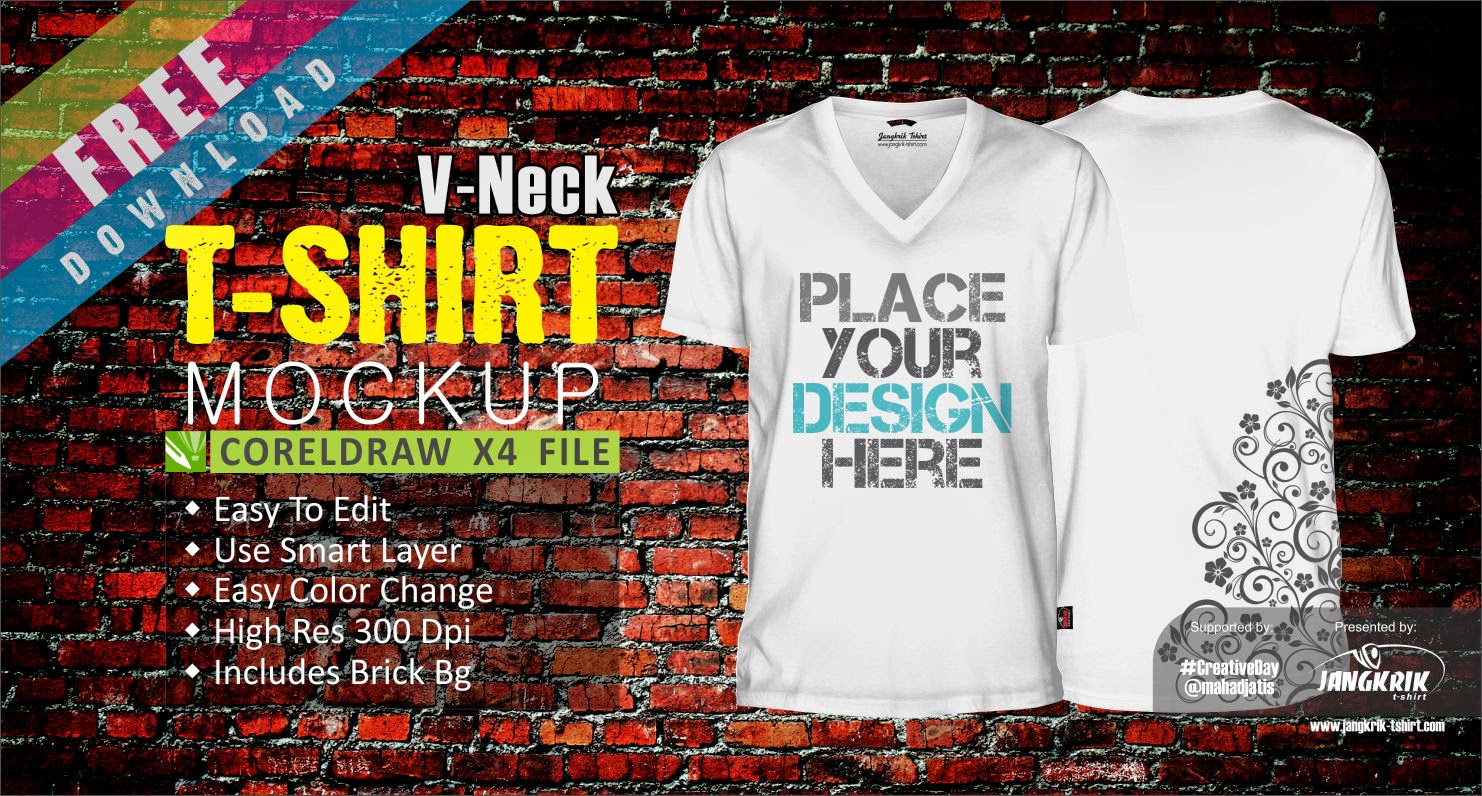 Download Download Template Mockup Kaos V-NECK Gratis | CorelDraw X4 ...