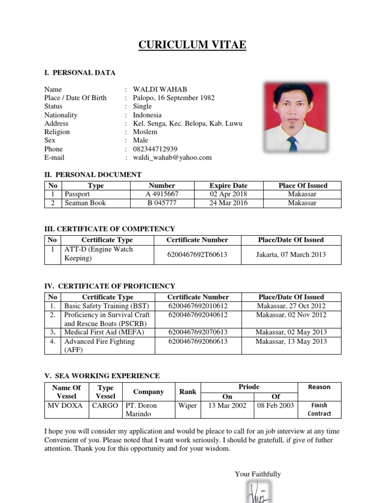 Kumpulan Contoh Curriculum Vitae CV Surat Riwayat Hidup 