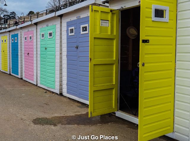 Beach huts in Lyme Regis, Dorset in England.