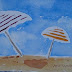 Two Umbrellas, Beach Scene by Arizona Artist Amy Whitehouse