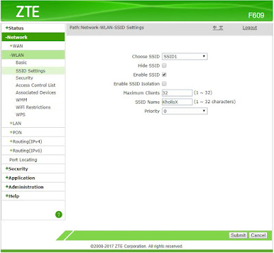 Mengganti SSID ZTE F609