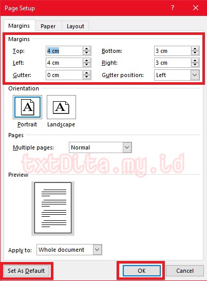 Cara Membuat Pengaturan Margin Secara Default Pada Ms. Word