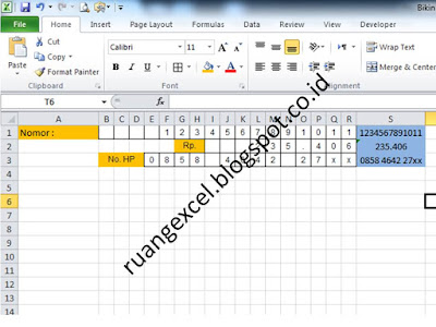 Formula fungsi untuk menyalin data per angka atau huruf ke dalam tiap cell