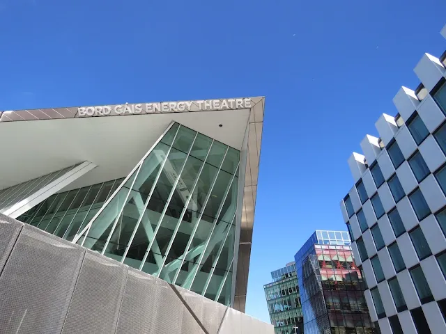 Dublin in May - Bord Gais Theatre and Marker Hotel viewed from below