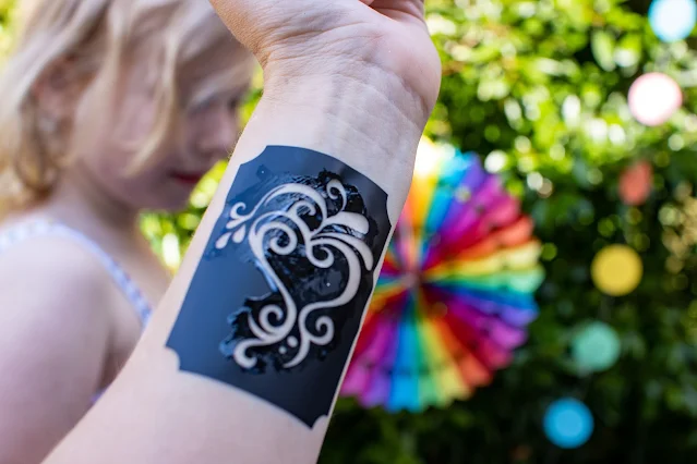 Close up of a large glitter tattoo stencil from Glitterify Me