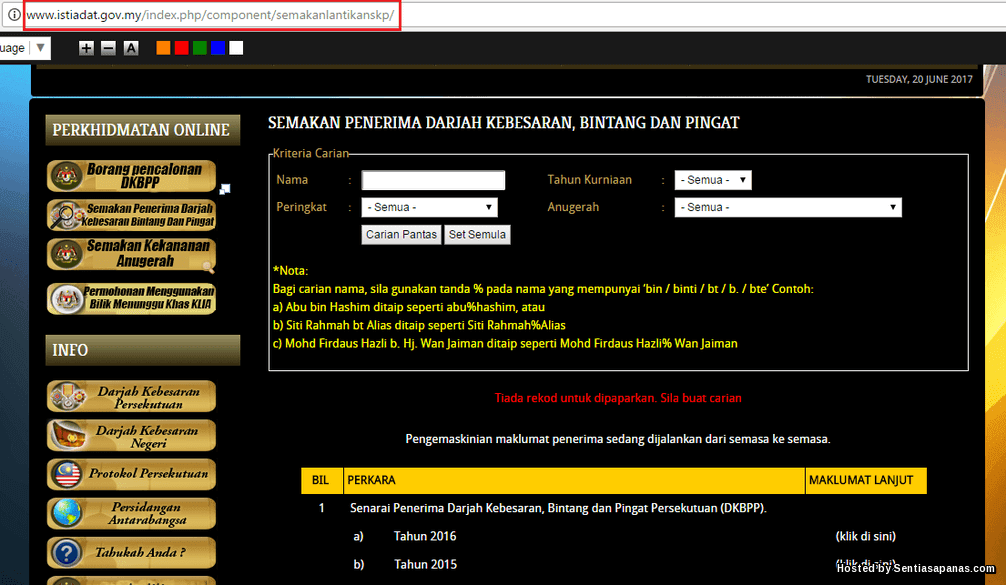 Panduan Semakan Penerima Darjah Kebesaran, Bintang Dan ...