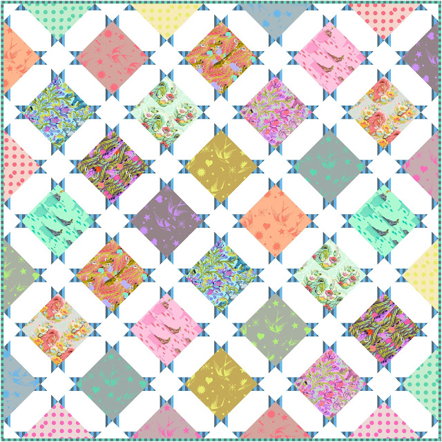 Town Hall quilt pattern in Everglow by Tula Pink for Free Spirit Fabrics
