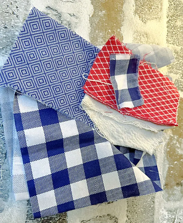 assorted red white and blue fabric scraps