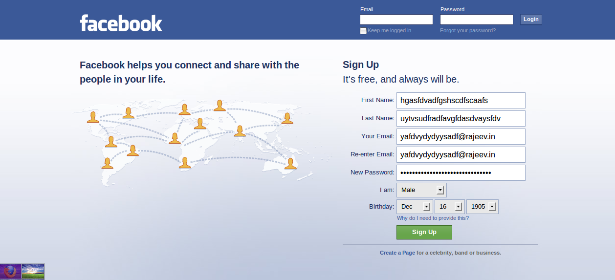 facebook sign up. Signup form of facebook is available at www.facebook.com