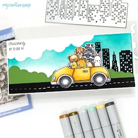 Sunny Studio Stamps: Cruising Critters, Cityscape Border & Fluffy Clouds Border Card with Video Tutorial by Mindy Baxter