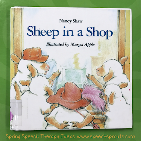 Speech therapy storybook fun with Sheep in a Shop plus a cute lamb craft for spring! Read this blog post by Speech Sprouts www.speechsproutstherapy.com