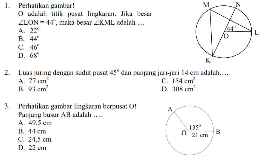 Latihan Soal Lingkaran Matematika