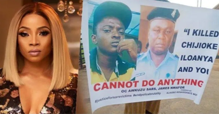 OAP, Toke Makinwa Calls For Prosecution of SARs Operative Over Death of Chijioke