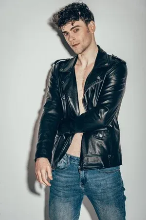 1/5 Sexy Muscular Guys Shirtless Open black Leather biker  Jacket
