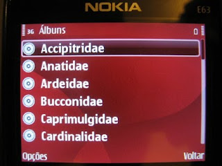 Tela da lista das famílias no Nokia E63