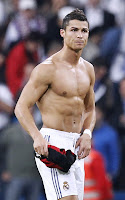 Cristiano Ronaldo shirtless at the Real Madrid/AC Milan match