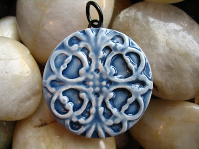 polymer clay, faux ceramic pendant