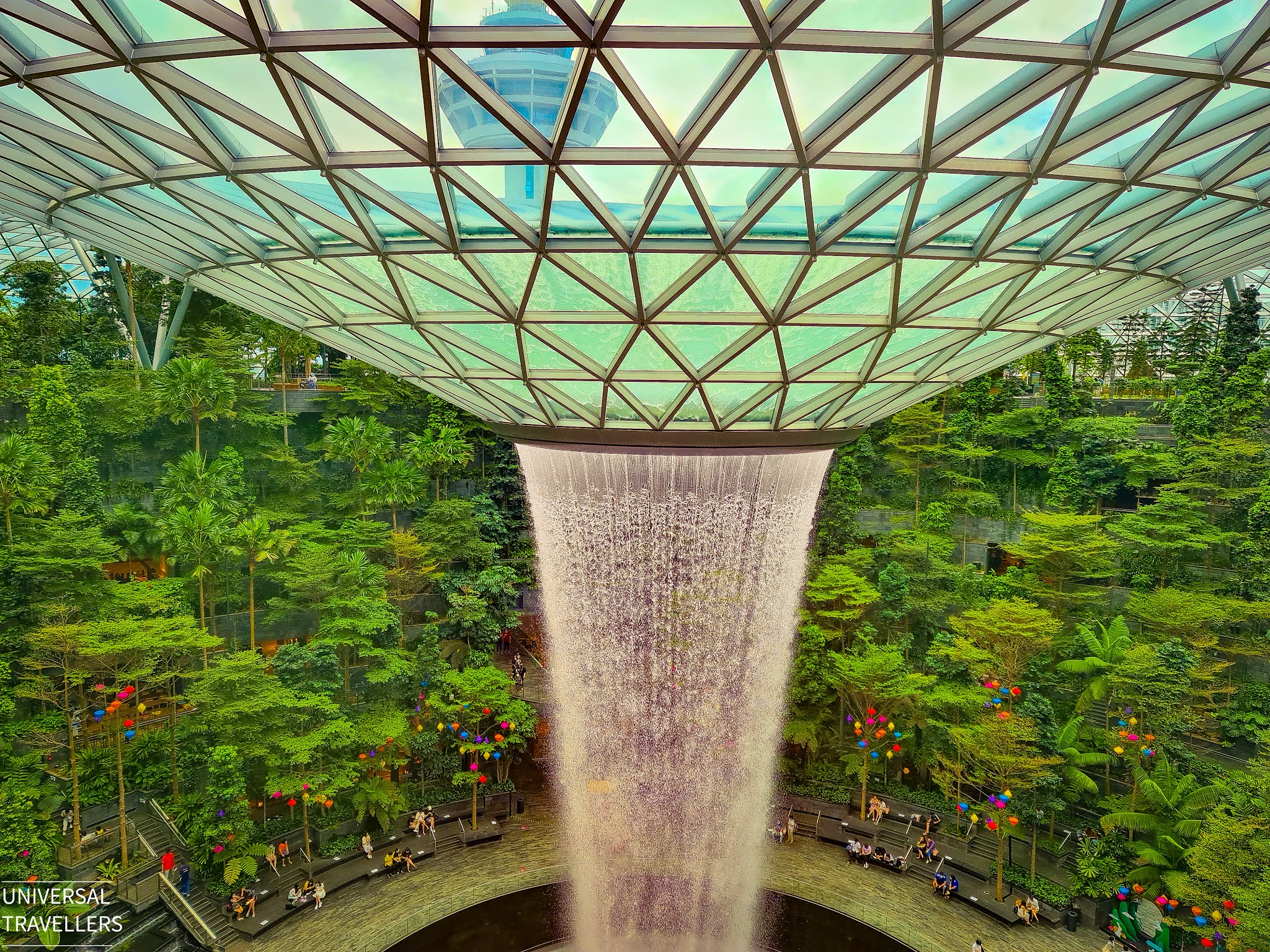 HSBC Rain Vortex located at the center of the Shiseido Forest Valley inside the Jewel Changi Airport