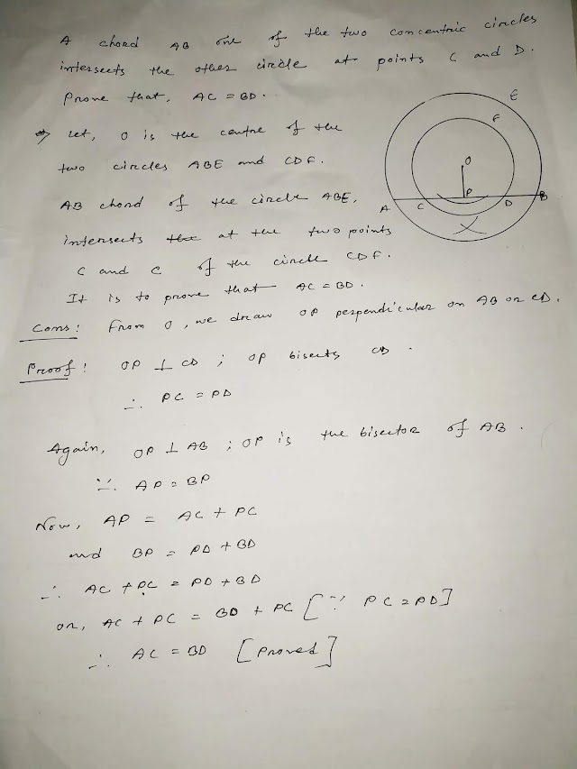 A chord AB one of the two concentric circles intersects the other circle at points C and D . Prove that , AC= BD.