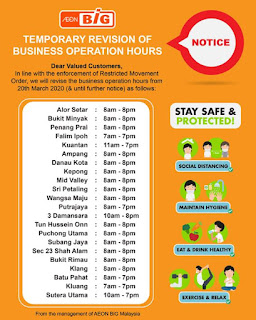 AEON BiG Malaysia Branch Business Operation Hour Temporary Revision (Start from 20 March Until Further Notice)