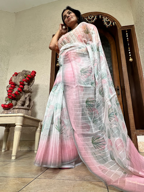 Kora silk saree digital print