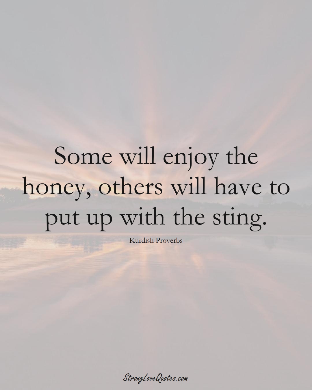 Some will enjoy the honey, others will have to put up with the sting. (Kurdish Sayings);  #aVarietyofCulturesSayings