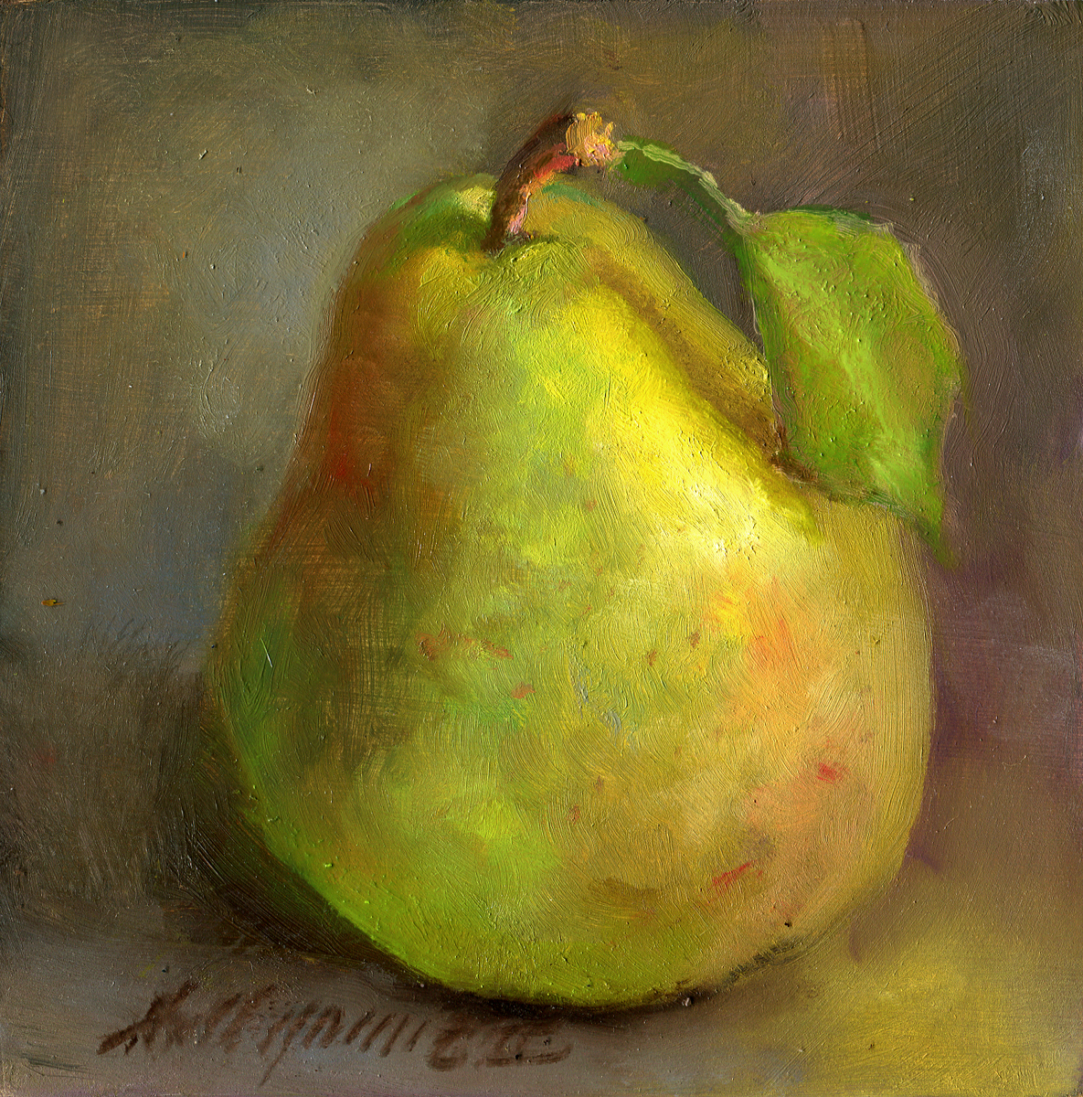 Hall Groat II Paintings: Bartlett Pear, Classical Fruit Painting 6"x6