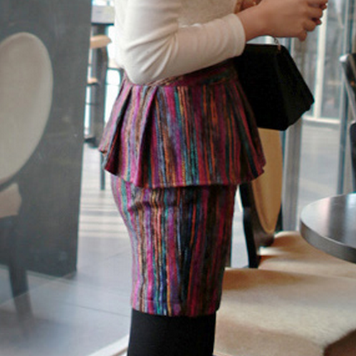 Multicolored Peplum Pencil Skirt