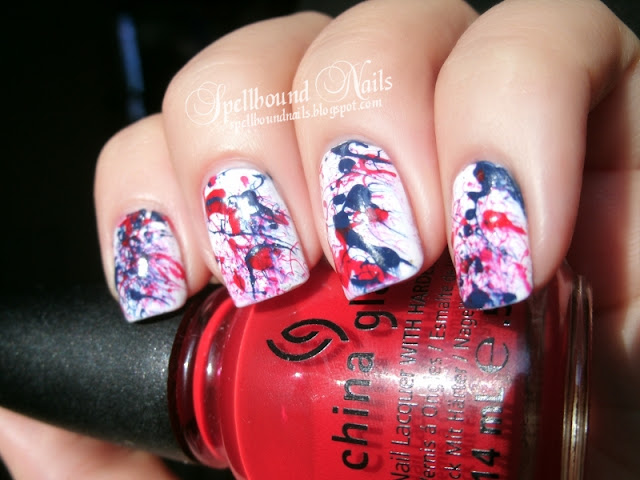 patriotic splatter 4th of July Independence Day United States of America red white blue nails nail art nailart mani manicure Spellbound