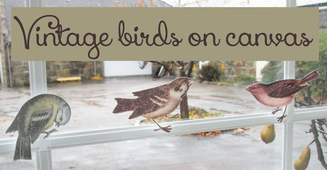 Vintage birds on printable canvas for home decor