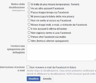 Come disattivare account facebook