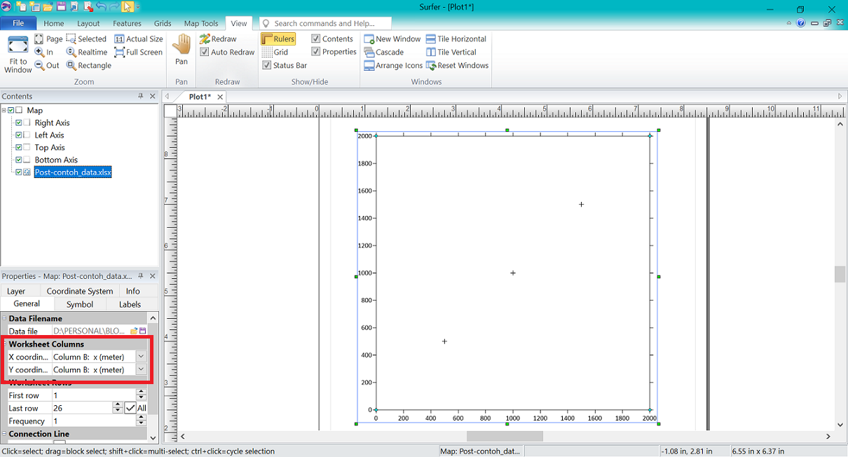 Plot Koordinat Surfer  - X Column