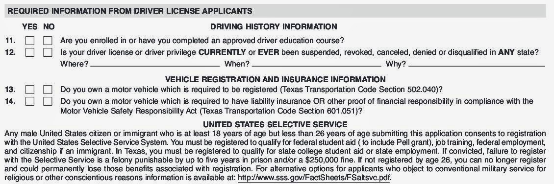 A statement affirming that the applicant does not own a motor vehicle