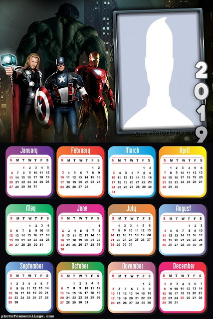 Calendario 2019 de los Vengadores para Imprimir Gratis.