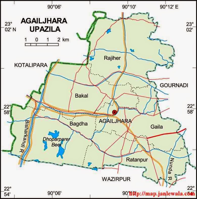 agailjhara upazila map of bangladesh