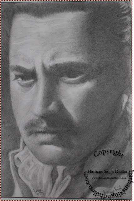 Pencil Portrait of Guru Dutt Indian film director, producer and actor. 