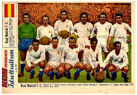 REAL MADRID C. F. - Madrid, España - Temporada 1955-56 - Juanito Alonso, Navarro, Marquitos, Lesmes II, Muñoz y Zárraga; Joseíto, Pérez Payá, Di Stéfano, Rial y Gento - En esta temporada, el Real Madrid ganó su 1ª Copa de Europa