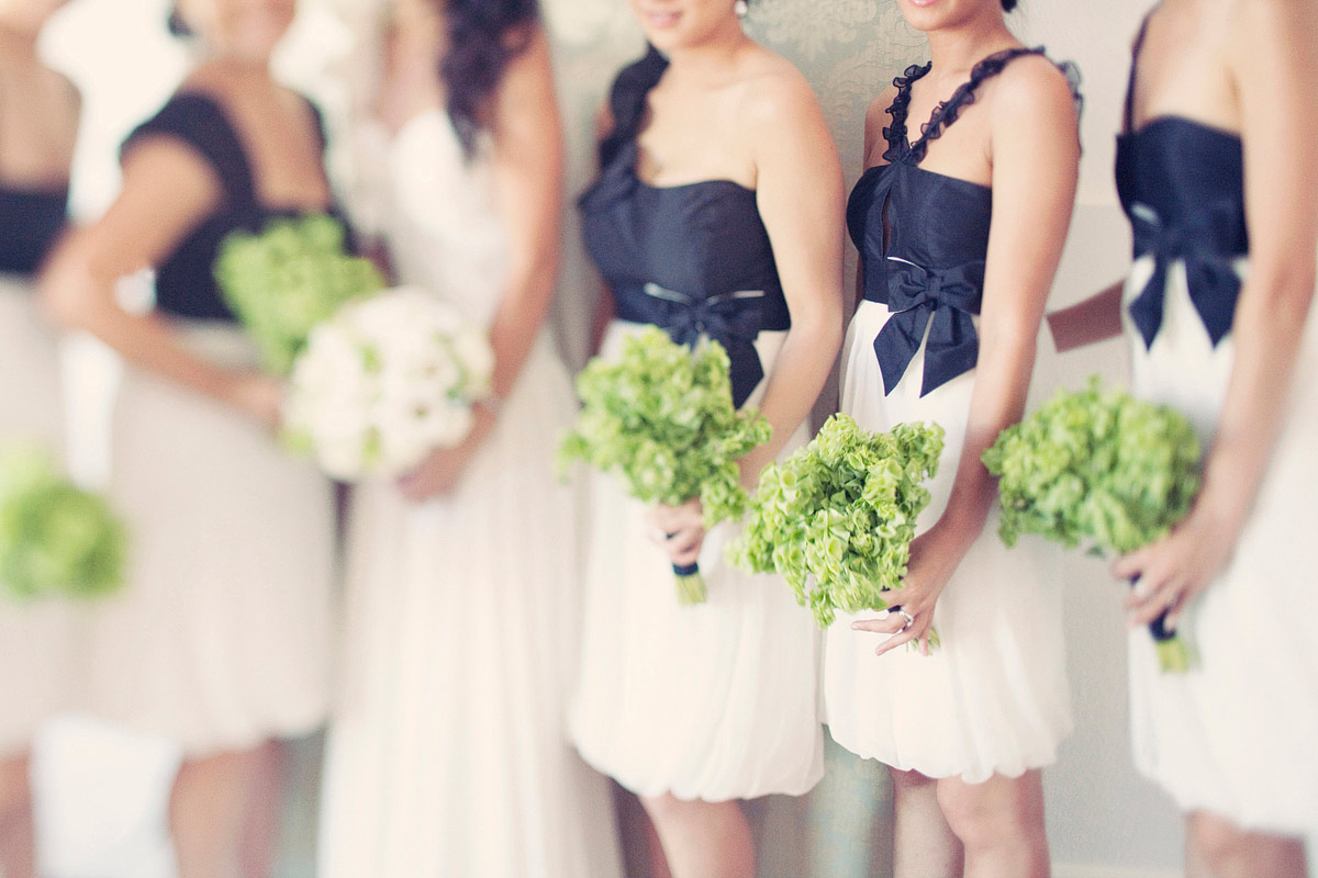 lace wedding dress with black sash black-and-black+and+white+bridesmaid+dresses+a.