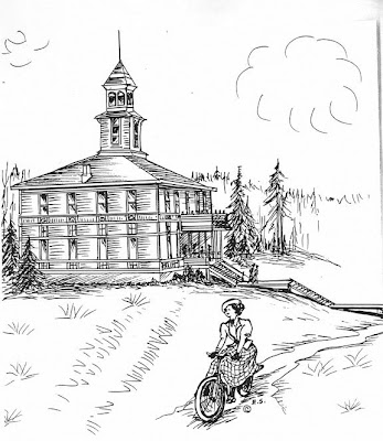 a drawing from the journal of Ethel Starr Mack lady cyclist in Oregon 1897
