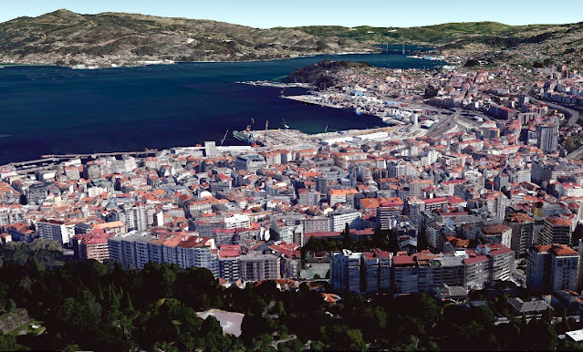 Vista general desde el Castillo del Castro. Google Earth.