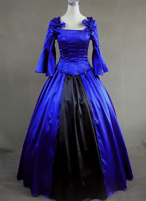 Blue and Black Long Sleeves Victorian Corset Dress